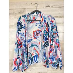 Anthropologie Womens One Size Blue White Floral Lightweight Boho Cardigan Blouse